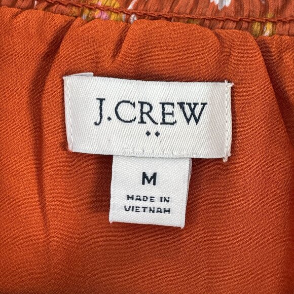 J Crew Womens Medium Floral Smocked Ruffle Neck Blouse Rust Orange Long Sleeve - Picture 4 of 10